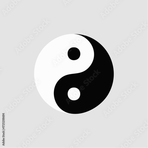 A simple, iconic black and white Yin and Yang symbol representing balance and duality, set against a plain light gray background.