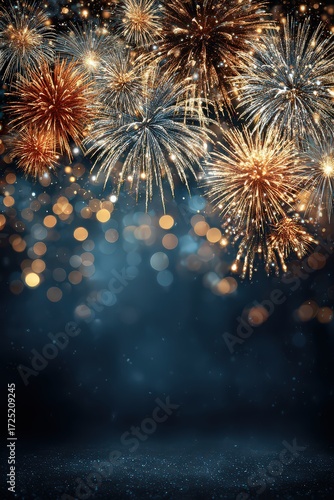 Colorful Fireworks Explosions Against Dark Bokeh Background