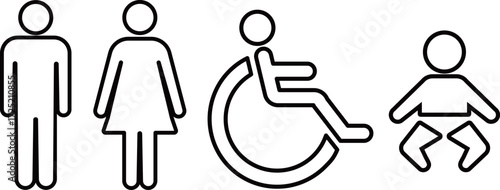 黒い線画のトイレマークのベクターイラスト素材