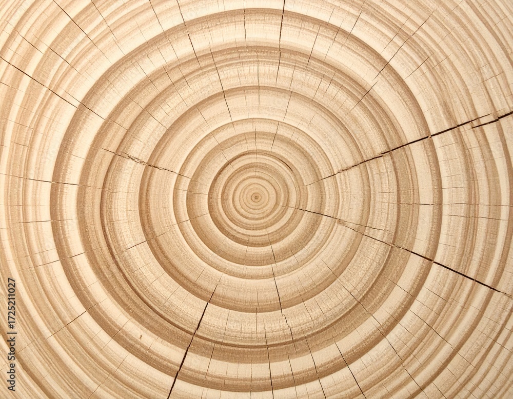 Fototapeta premium Close-up view of wood cross-section, showing concentric growth rings