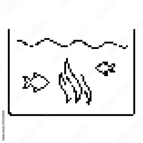 aquarium pixel icon, 8-bit. Isolated vector illustration.
