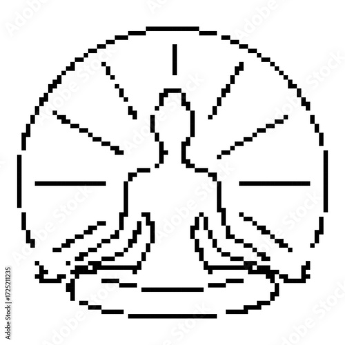 meditation pixel icon, 8-bit. Isolated vector illustration.