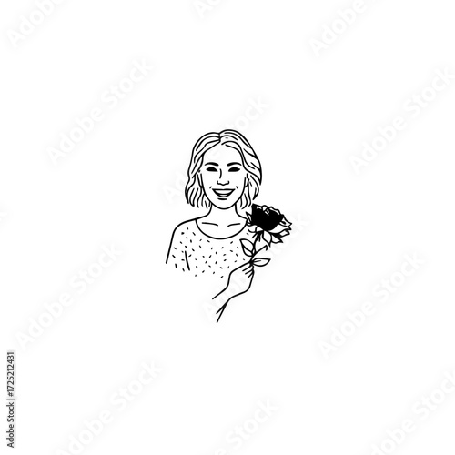 Wallpaper Mural Black and white vector illustration of a beautiful woman holding a flower, minimal clean line art style
 Torontodigital.ca