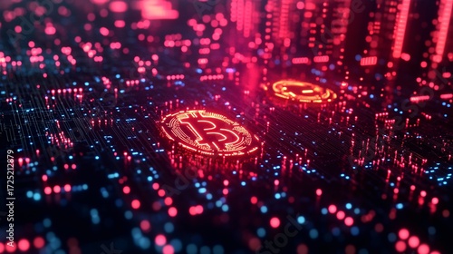 3D illustration of cryptocurrency symbols floating in cyberspace
