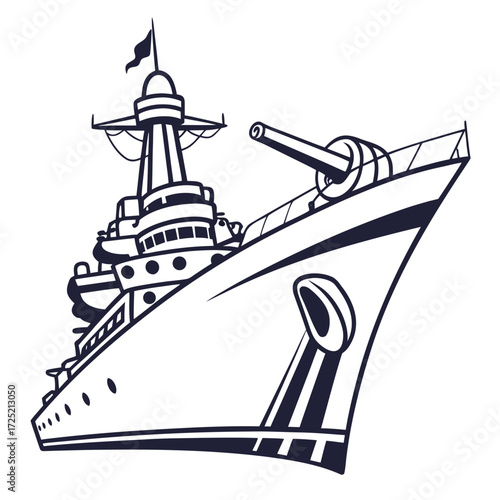 Illustration of a battleship, showcasing its formidable design and maritime strength, perfect for naval history enthusiasts and militarythemed projects