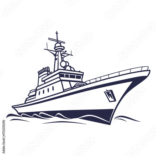 Illustration of a patrol boat, a sleek and agile vessel designed for coastal defense and maritime security, showcasing its modern design and surveillance capabilities
