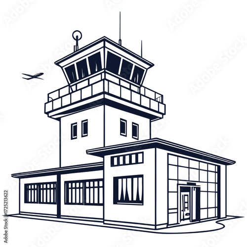 Illustration of an airport control tower this iconic structure symbolizes aviation and air travel, ideal for projects related to transportation, logistics, and modern infrastructure