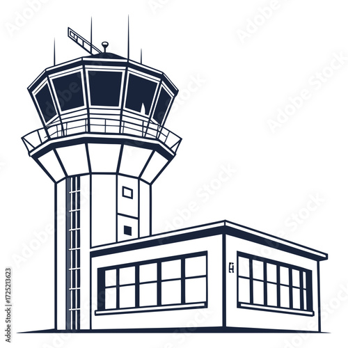 Illustration of an airport control tower this iconic structure represents aviation and air travel, perfect for themes related to transportation, logistics, and modern infrastructure