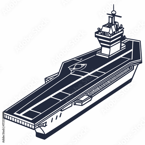 Vector art of line art illustration of an aircraft carrier, a formidable naval asset designed for projecting air power across vast oceanic expanses