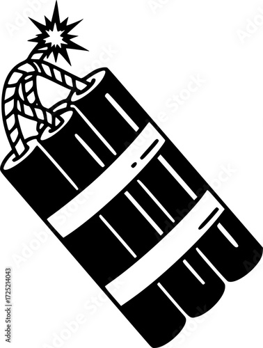 black and white illustration of a stick of dynamite with a lit fuse