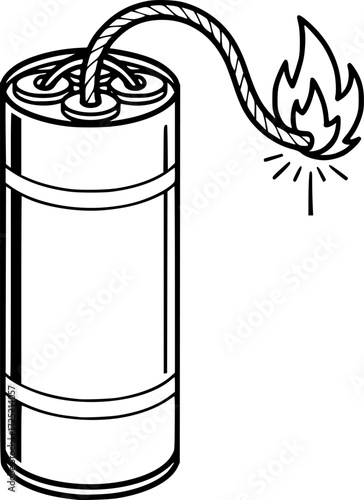 black and white illustration of a stick of dynamite with a lit fuse