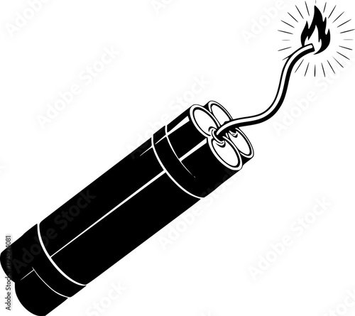 black and white illustration of a stick of dynamite with a lit fuse
