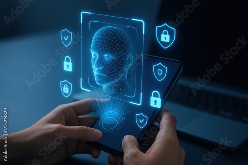 Innovative Technology Concept of Mobile Device Security with Facial Recognition Features