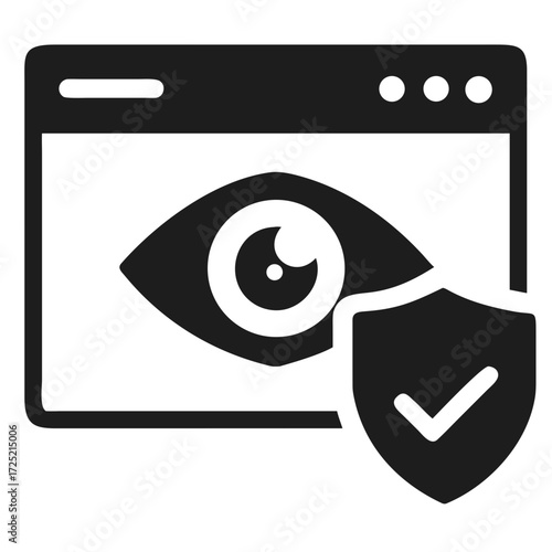 Web browser window with an eye and a shield icon for privacy and futuristic silhouette vector icon
