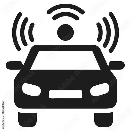 Autonomous Vehicle Icon with Wireless Signal Waves autonomous car futuristic silhouette vector icon
