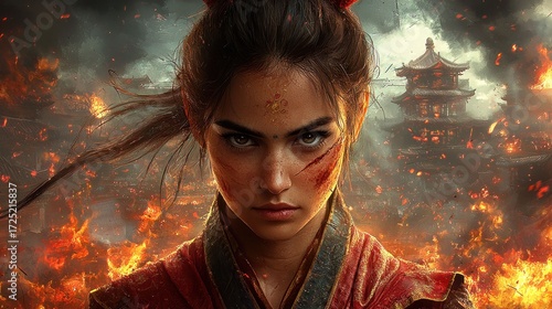 Mulan: Fierce Warrior Amidst Burning City