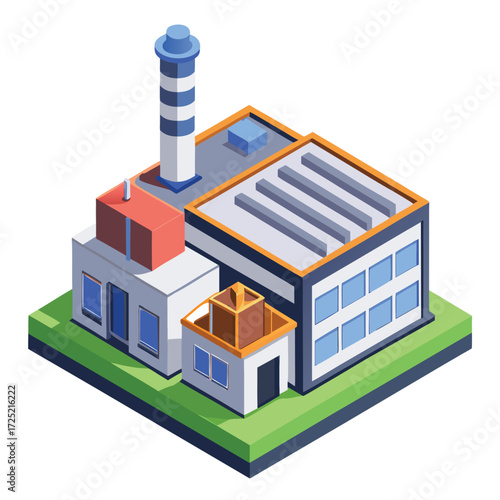 Detailed icon of a factory with a single smokestack, symbolizing industry, manufacturing, production, business, industrialization, and commercial power easily.