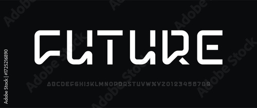 Modern unique futuristic alphabet display font vector. Creative contemporary typography style

