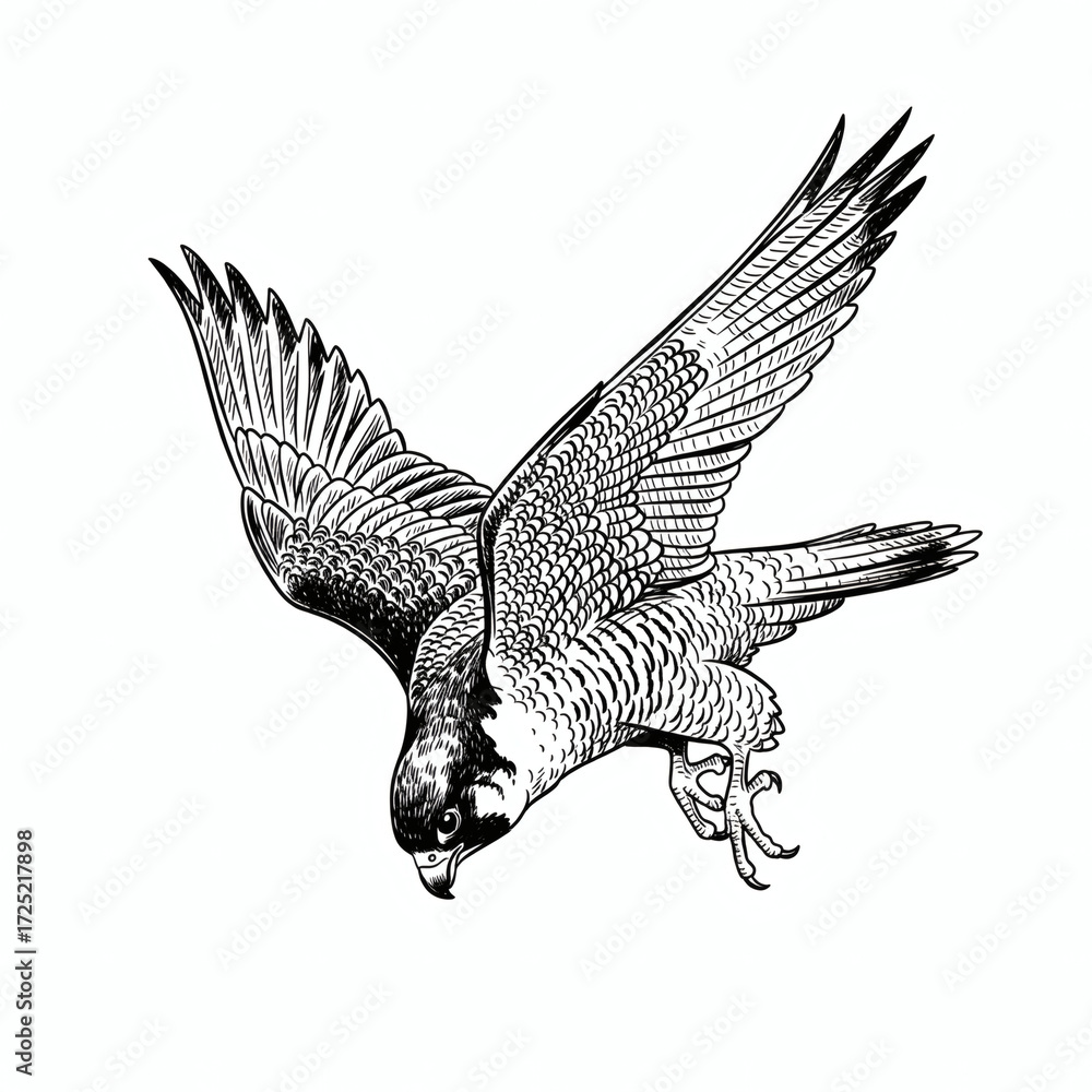 Fototapeta premium Hand-drawn Peregrine Falcon in a Diving Pose Ink Sketch