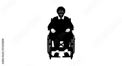 African American man sitting in wheelchair with a neutral expression  