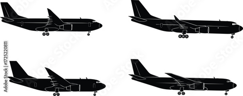Airplane silhouette bundle, jet aircraft vector set, commercial plane clipart, passenger flight graphic designs, aviation transport illustration pack