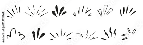 Comic burst manga element with twinkle line and surprise effect. Doodle starburst sketch. Hand drawn sunray sparkle, crayon shine and chalk highlight for attention mark design. Vector illustration