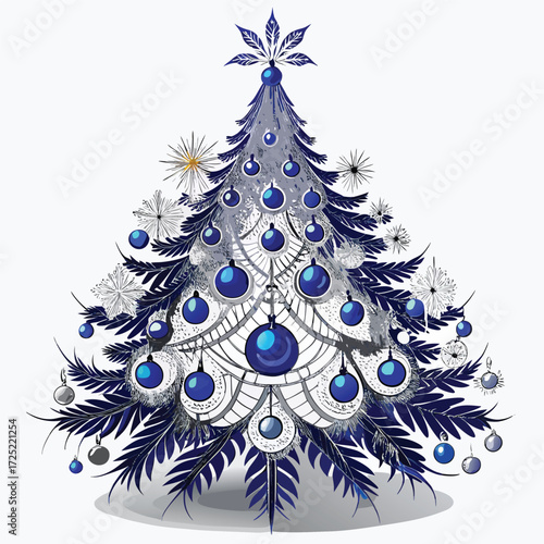 Luxurious Art Deco Christmas tree vector with shimmering gold decoration, an elegant, vintage, glamorous, and sophisticated holiday decor design.