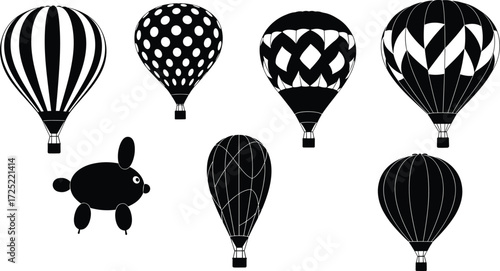 Hot air balloon silhouette bundle, balloon animal vector, balloon clipart set, festival balloon graphics, floating airship illustration designs