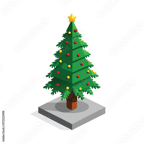Miniature Christmas tree vector, small enough to fit on a desk, representing tiny festive decor, simple holiday celebration, and compact seasonal joy.