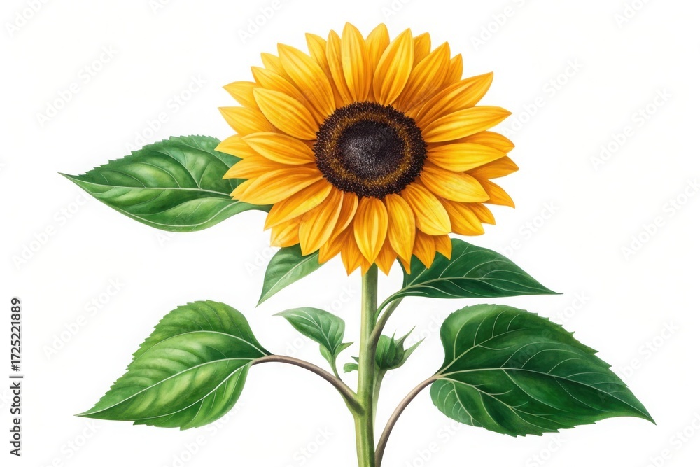 Obraz premium Vibrant sunflower in full bloom with green leaves