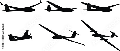 Military drone silhouette vector set, unmanned aerial vehicle icons, spy drone clipart for surveillance, reconnaissance, aviation design, and defense graphics