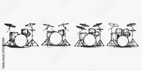Drums music instrument sketch illustration vector set