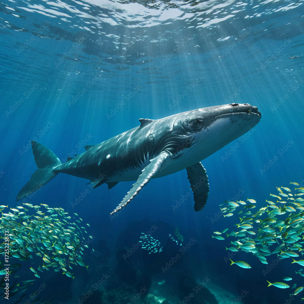 Fototapeta premium a large whale in the ocean with rabits