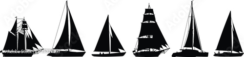 Sailing ship silhouette set, yacht vector bundle, tall ship clipart, sailboat illustration pack, nautical boat graphics, marine design
