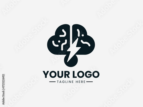 Dynamic brain storm vector logo with lightning bolts and cloud for creative agency branding