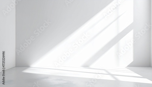 Wallpaper Mural A bright minimalist white room interior with clean walls and soft natural sunlight casting geometric window shadows across the floor and wall. Torontodigital.ca