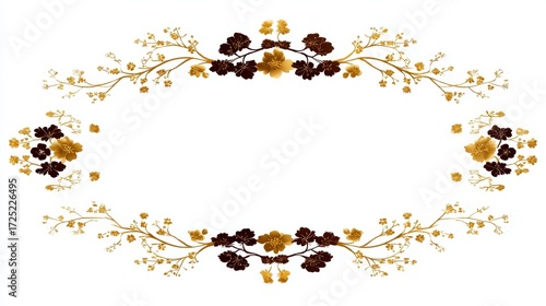 Elegant floral border design featuring intricate brown and gold foliage on a white background