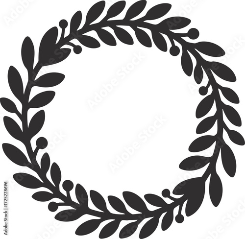 Laurel wreath icon. Emblem made of laurel branches. Laurel leaves symbol of high quality olive plants. Sign isolated on white background. Vector illustration
