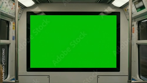 green screen display inside modern subway train