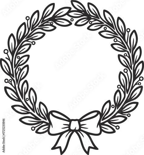Laurel wreath icon. Emblem made of laurel branches. Laurel leaves symbol of high quality olive plants. Sign isolated on white background. Vector illustration