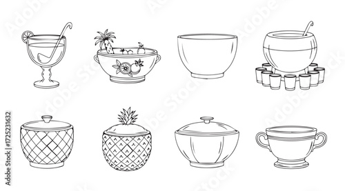 Vector art of various punch bowls