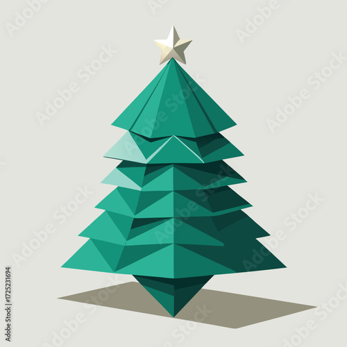 Papercraft Christmas tree vector, meticulously folded and assembled, representing a handmade, artistic, and unique holiday craft decoration idea.