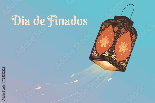 Día de Finados with Decorative Lantern Floating in the Sky for Remembrance