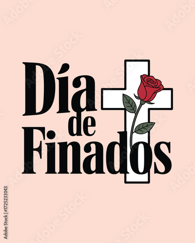 Dia de Finados with Rose and Cross Illustration