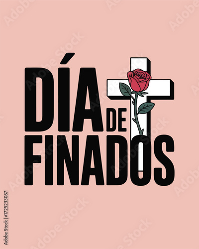 Dia de Finados with Rose and Cross Illustration
