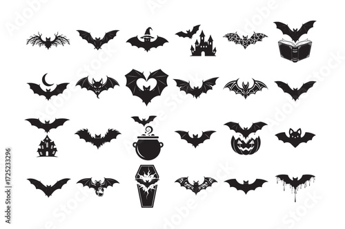 24 bundle of  spooky Halloween bat silhouette vector for Halloween