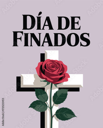 Dia de Finados with Rose and Cross Illustration