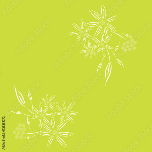 Decorative seamless floral pattern with white lines on a bright green background. Perfect for textile, packaging, wallpapers, greeting cards, and backgrounds.