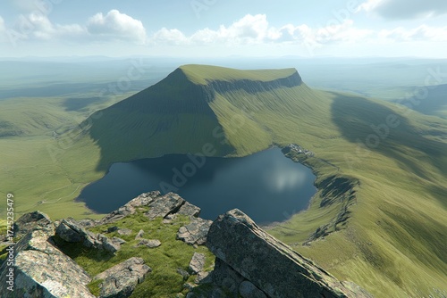 Panoramic View of a Mountain Lake in the British Isles