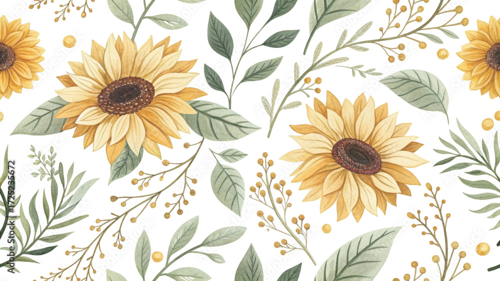 Fototapeta premium Seamless floral pattern, watercolor style, pastel flowers background 